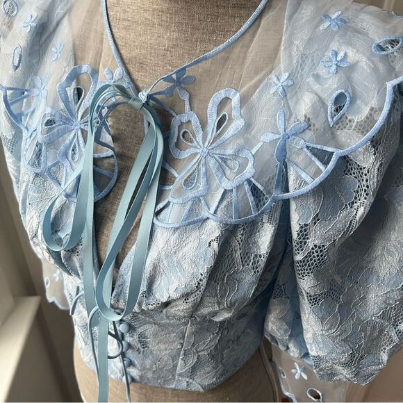 NWT For Love and Lemons Uma Blue Lace Removal Collar Crop Top Size Medium - Picture 4 of 8